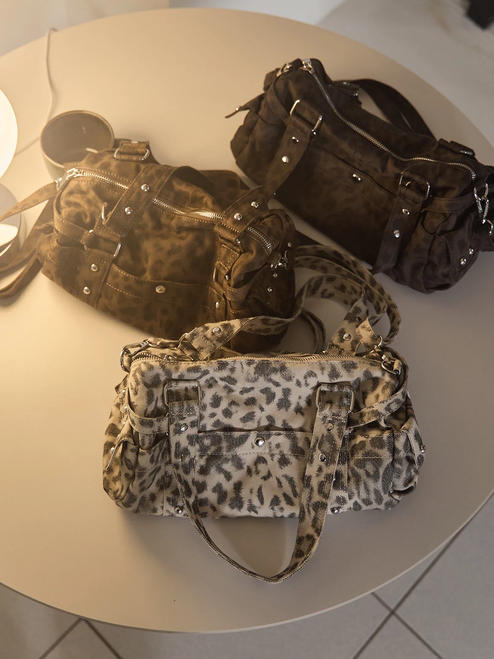 豹紋鉚釘機車包