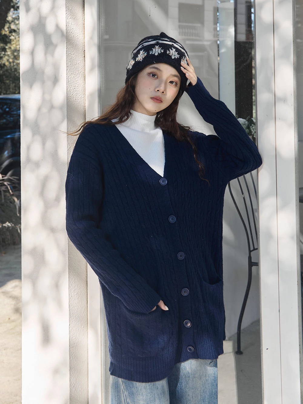 麻花坑條針織外套