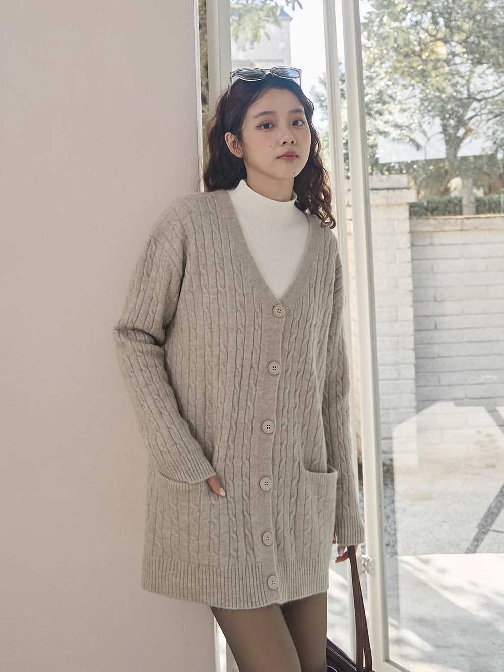 麻花坑條針織外套