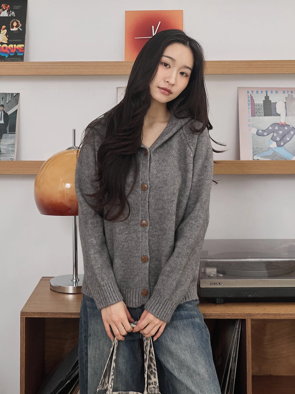 木紋釦連帽針織外套