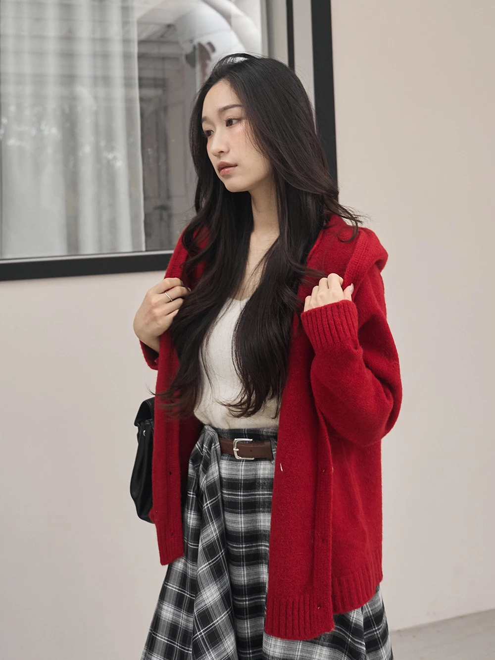 木紋釦連帽針織外套