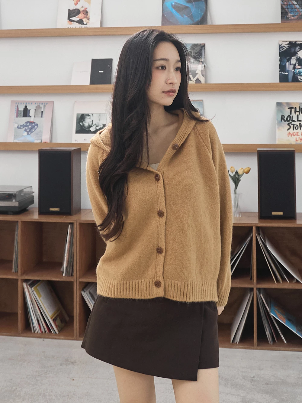 木紋釦連帽針織外套