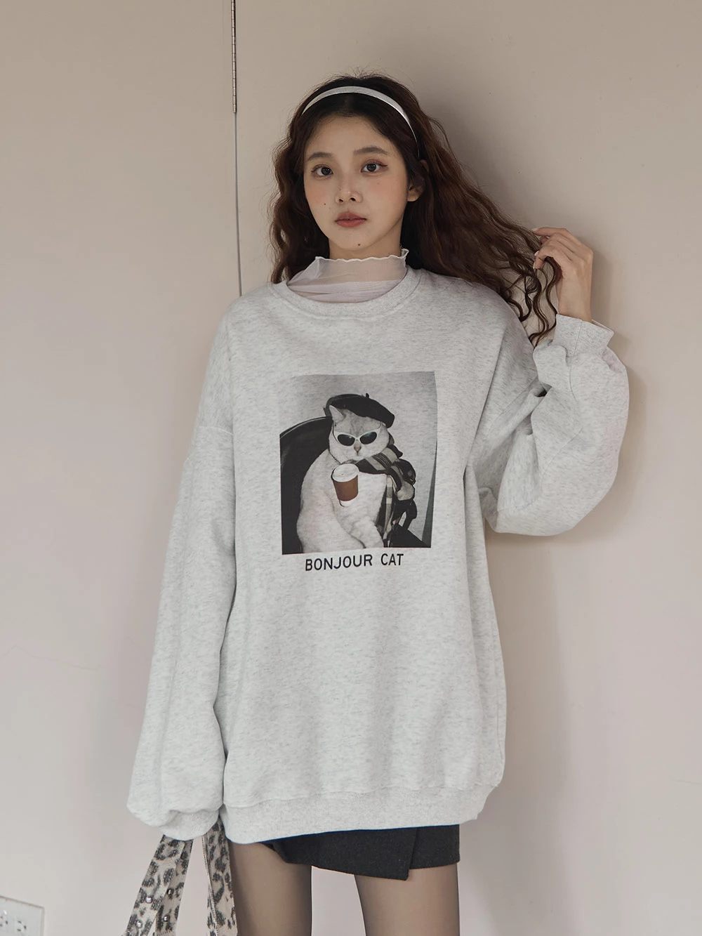 Bonjour墨鏡小貓大學T