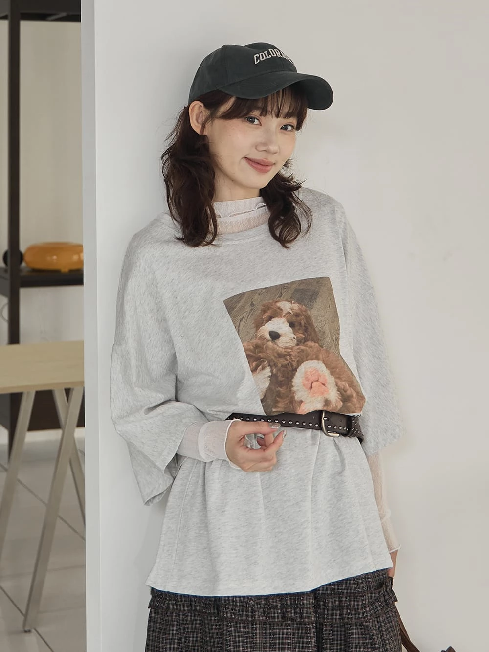 捲毛狗狗印圖寬鬆上衣