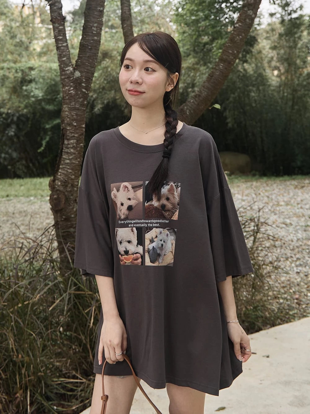 四格狗狗照印圖寬鬆上衣