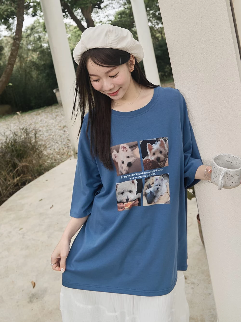 四格狗狗照印圖寬鬆上衣