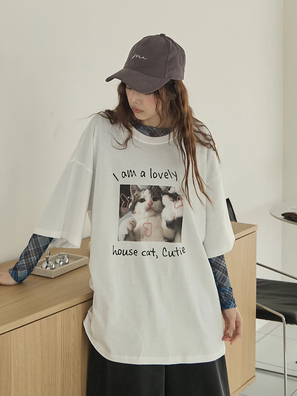 lovely貓咪印圖寬鬆上衣