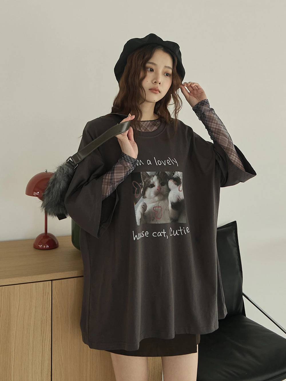 lovely貓咪印圖寬鬆上衣