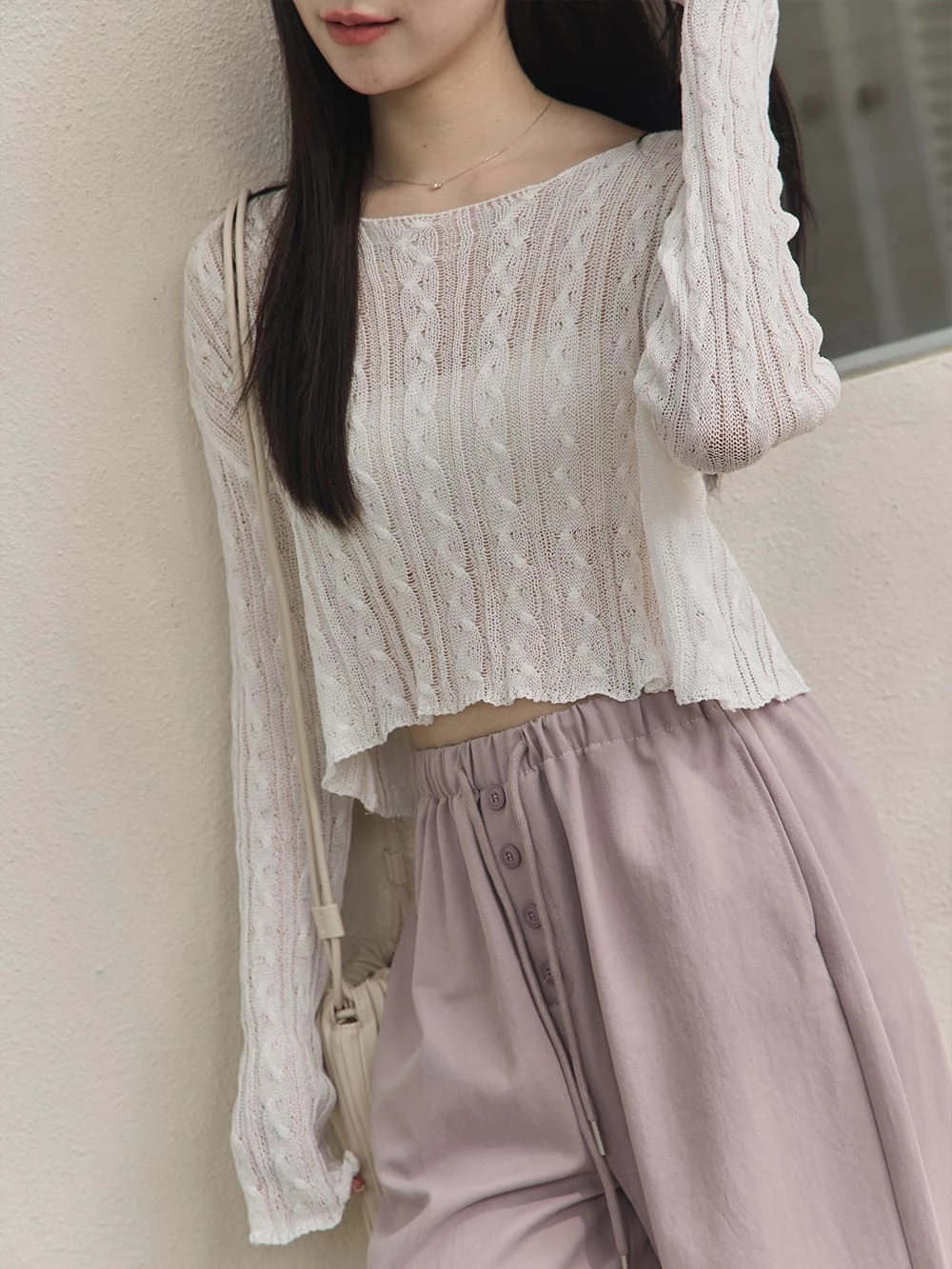 微透麻花針織短版上衣