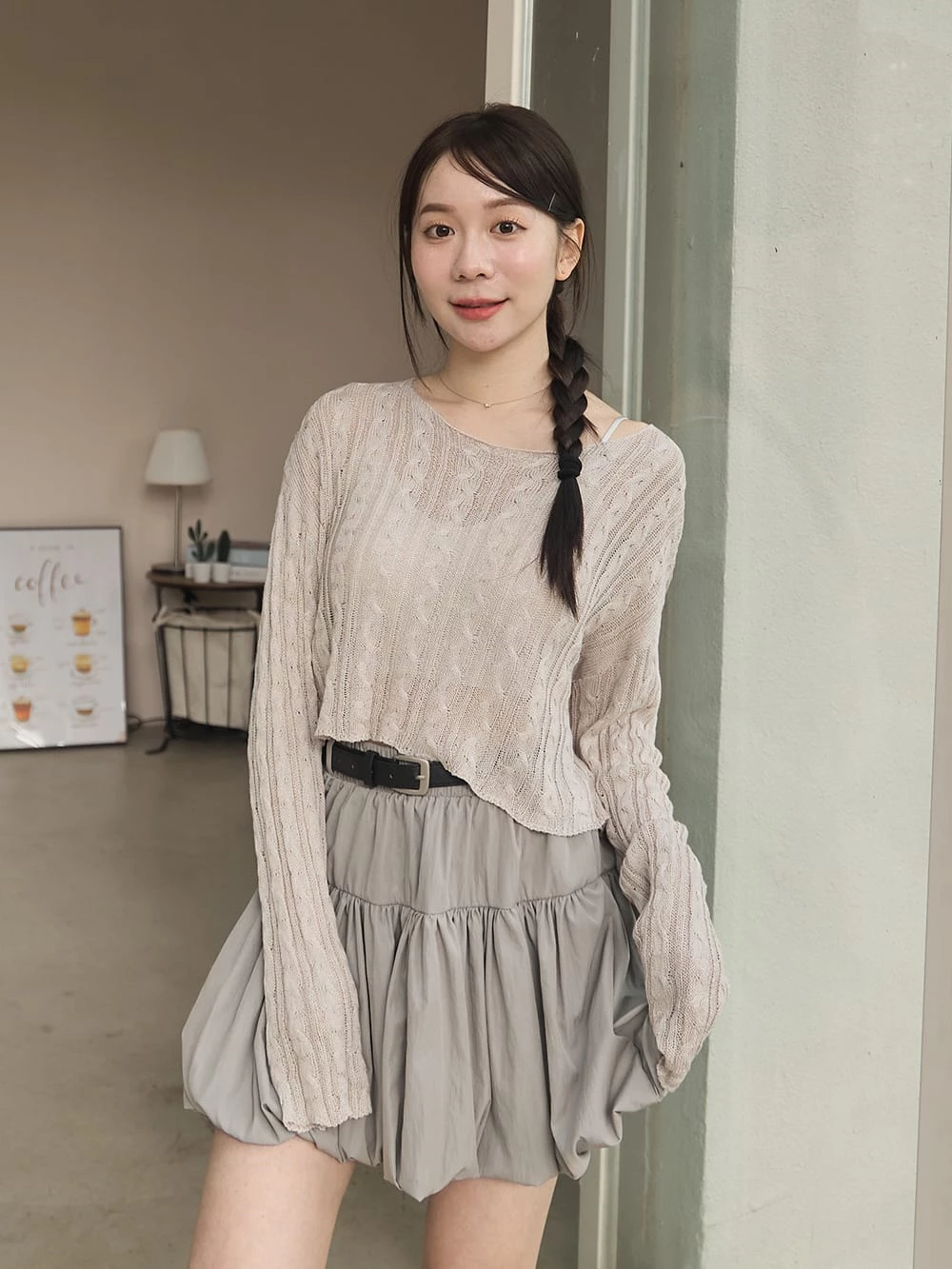 微透麻花針織短版上衣