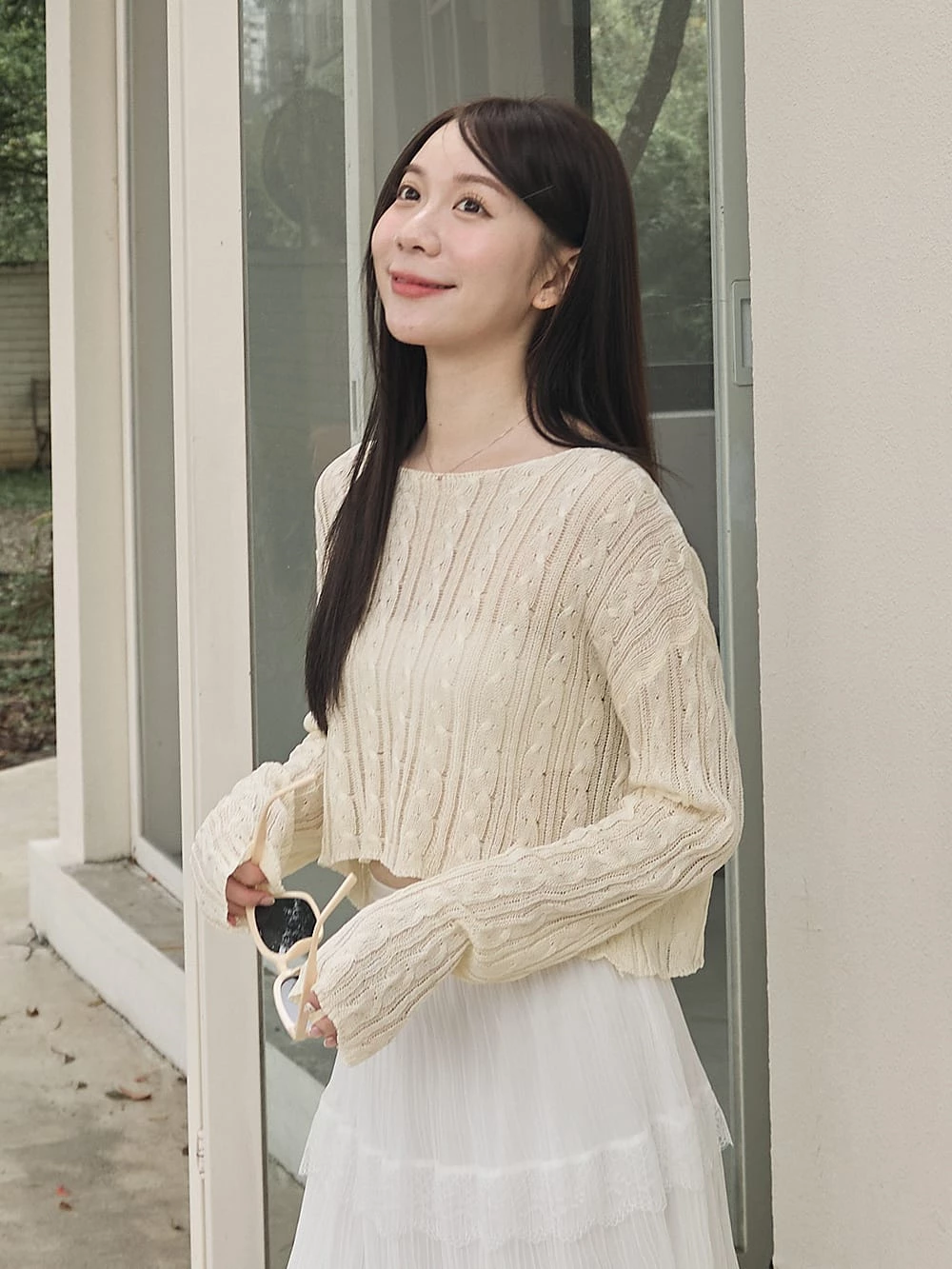 微透麻花針織短版上衣