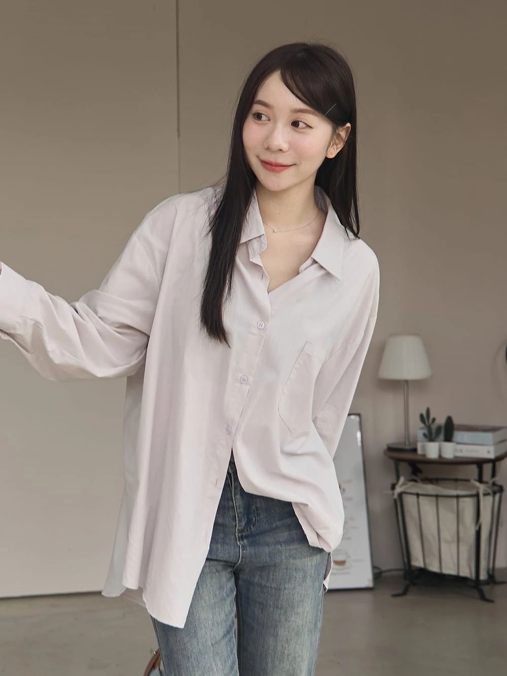 落肩無印寬鬆襯衫