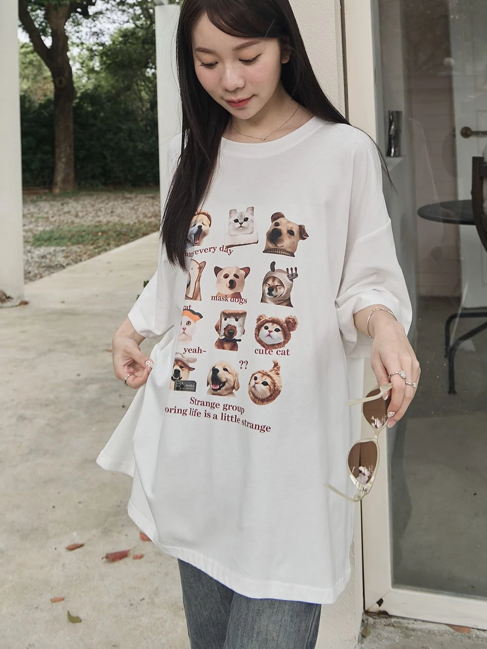 小貓狗狗印圖寬鬆上衣