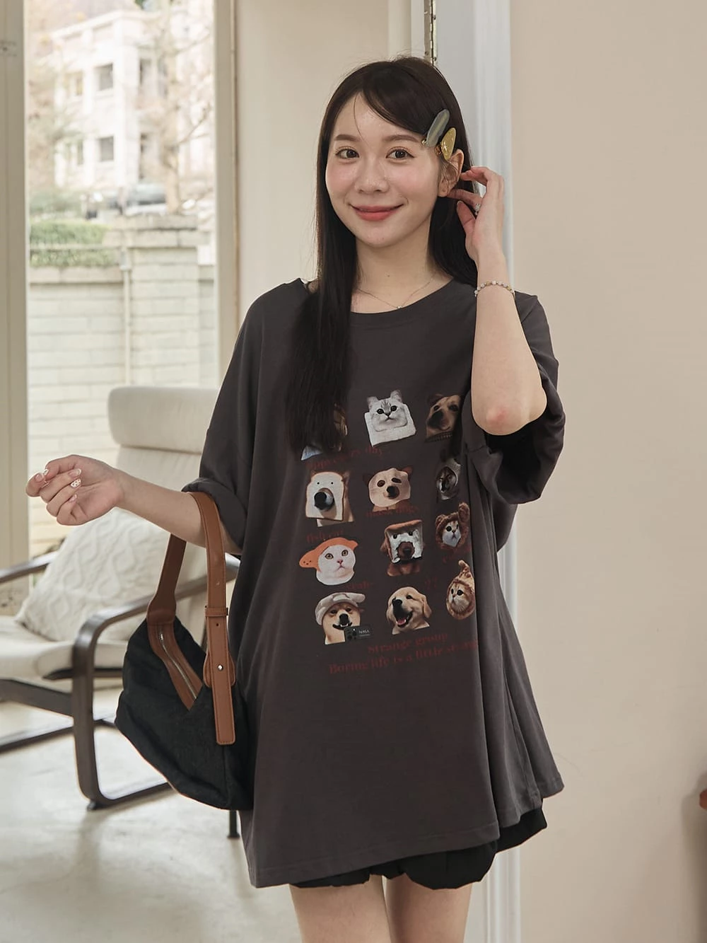 小貓狗狗印圖寬鬆上衣