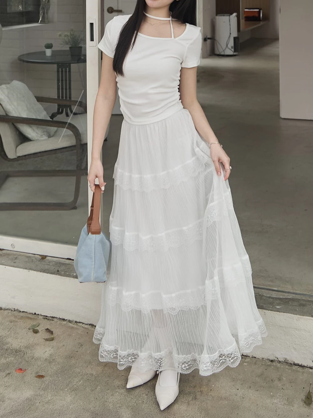 多層次荷葉網紗長裙