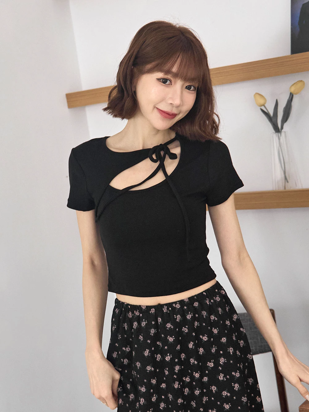 不對稱綁帶短袖上衣