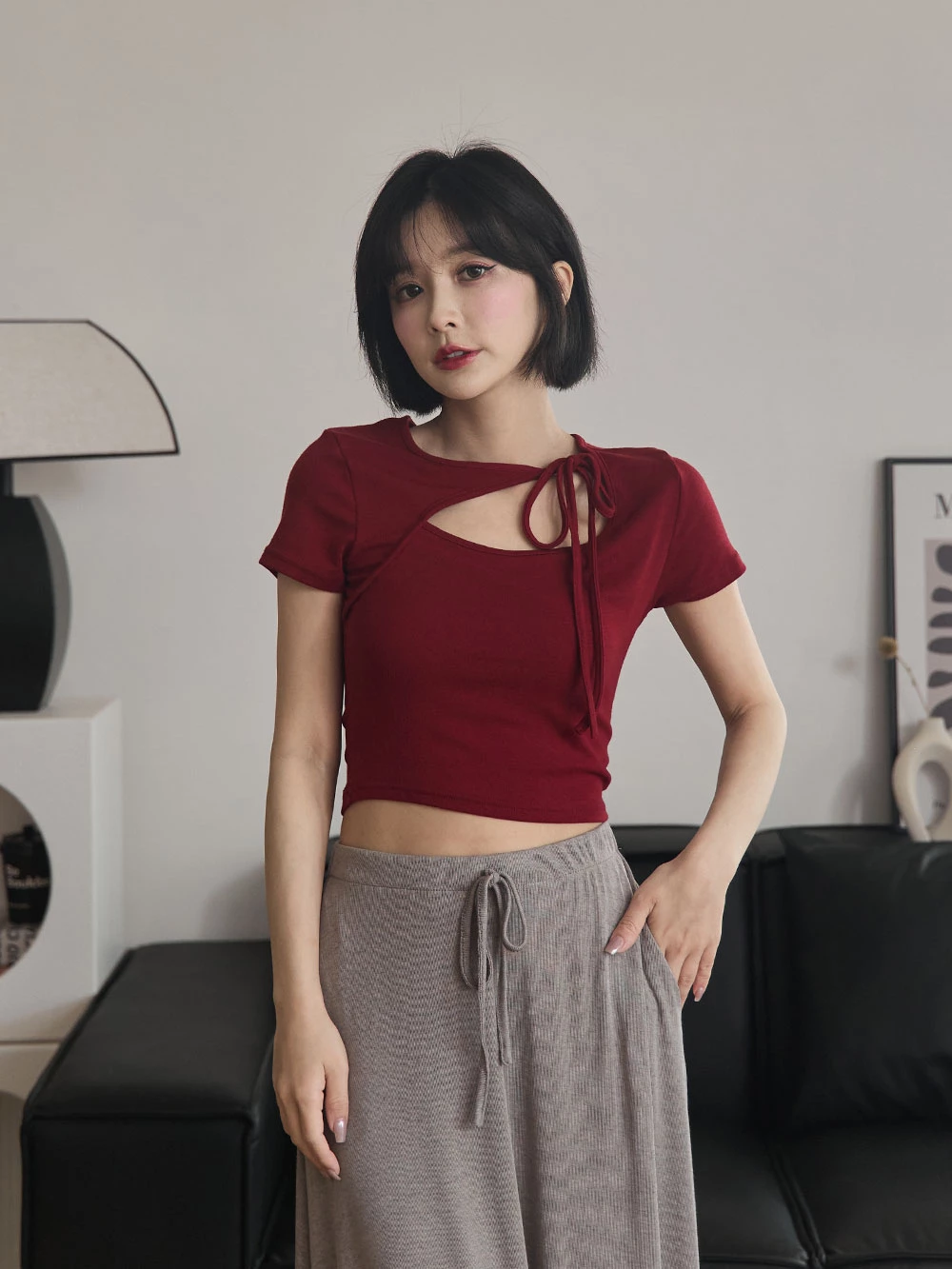 不對稱綁帶短袖上衣