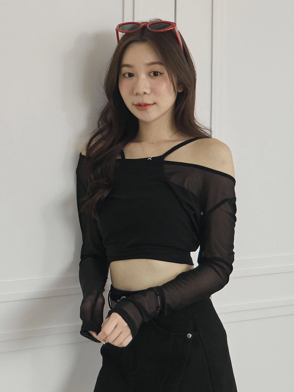 兩件式-胸墊背心+兩穿透膚上衣