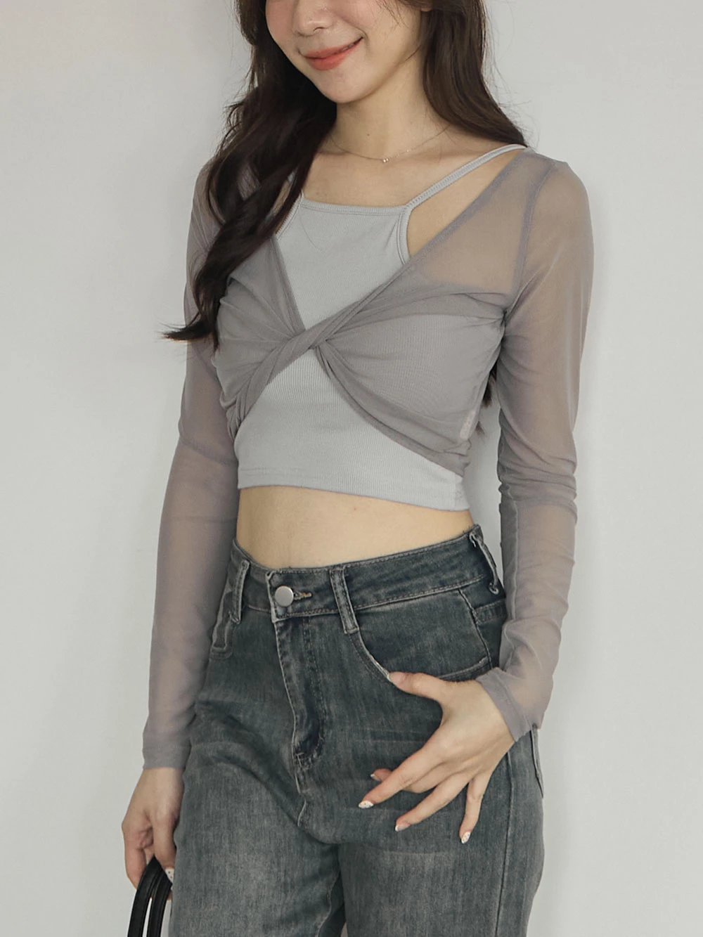 兩件式-胸墊背心+兩穿透膚上衣