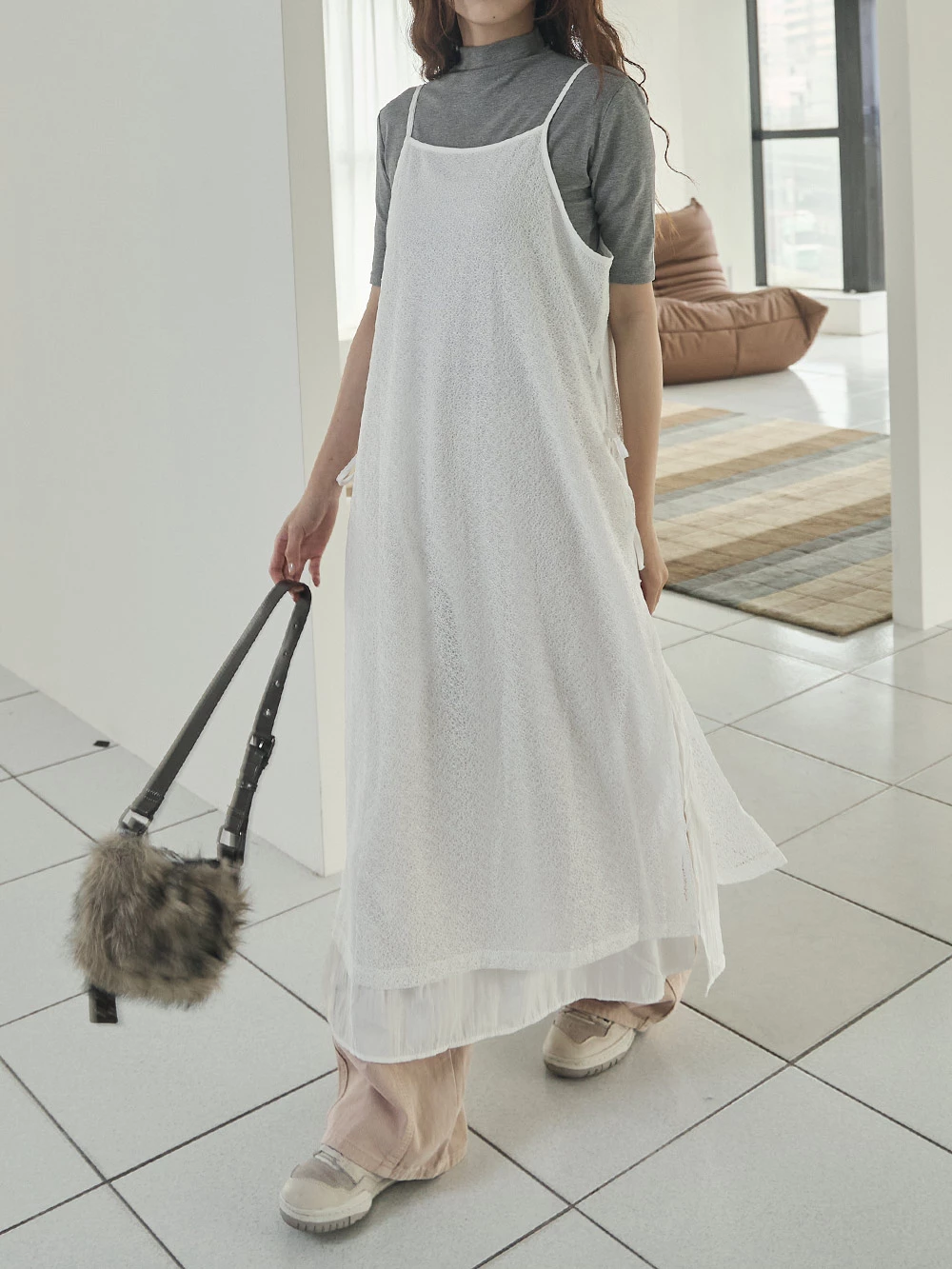 紋理感綁帶兩件式洋裝