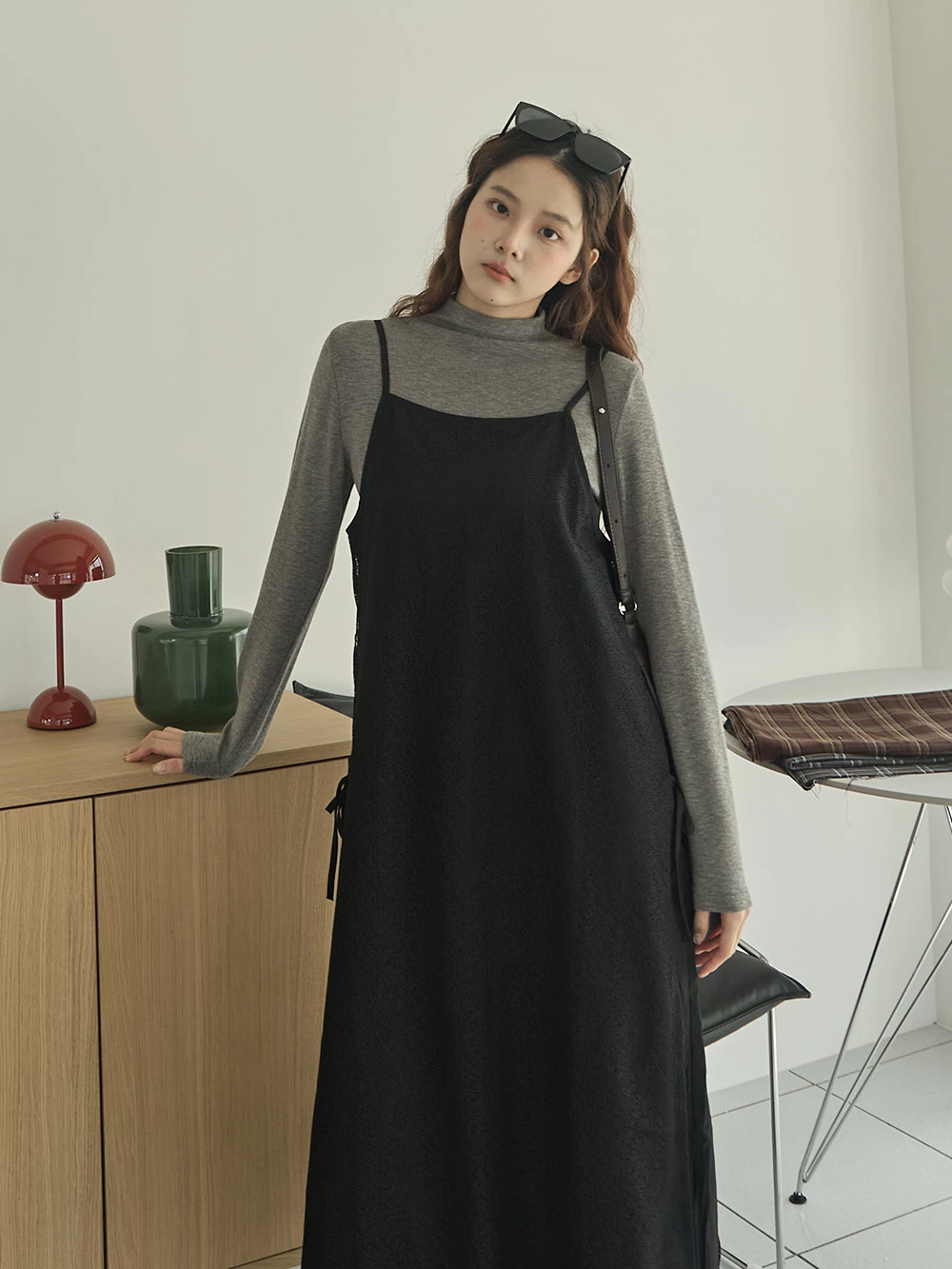 紋理感綁帶兩件式洋裝