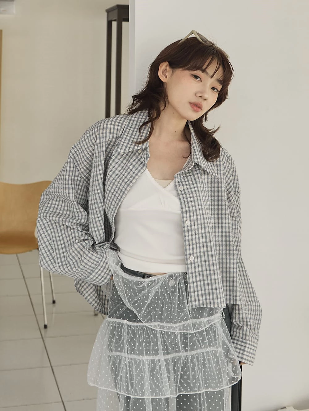 格紋前短後長造型襯衫