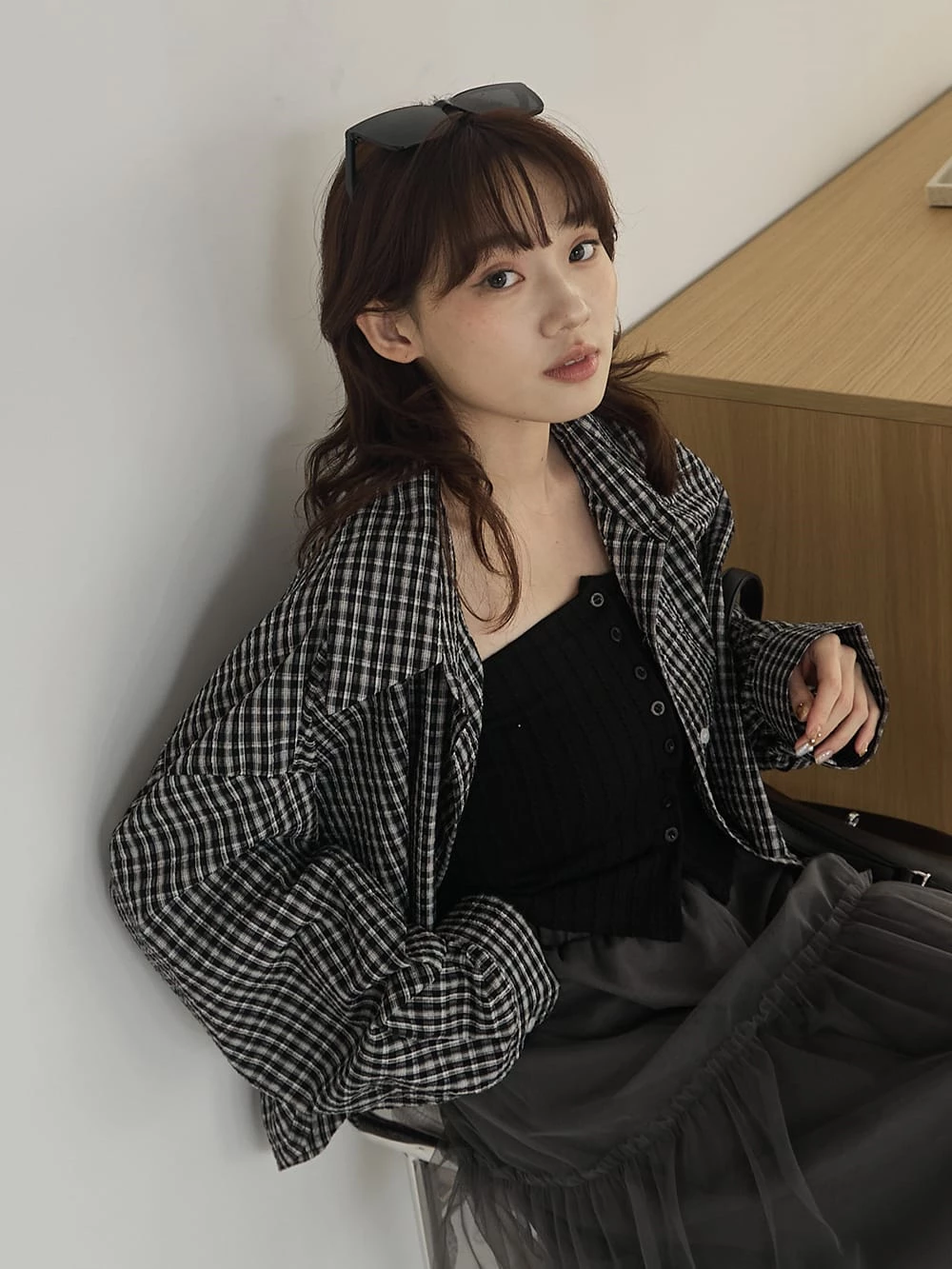 格紋前短後長造型襯衫