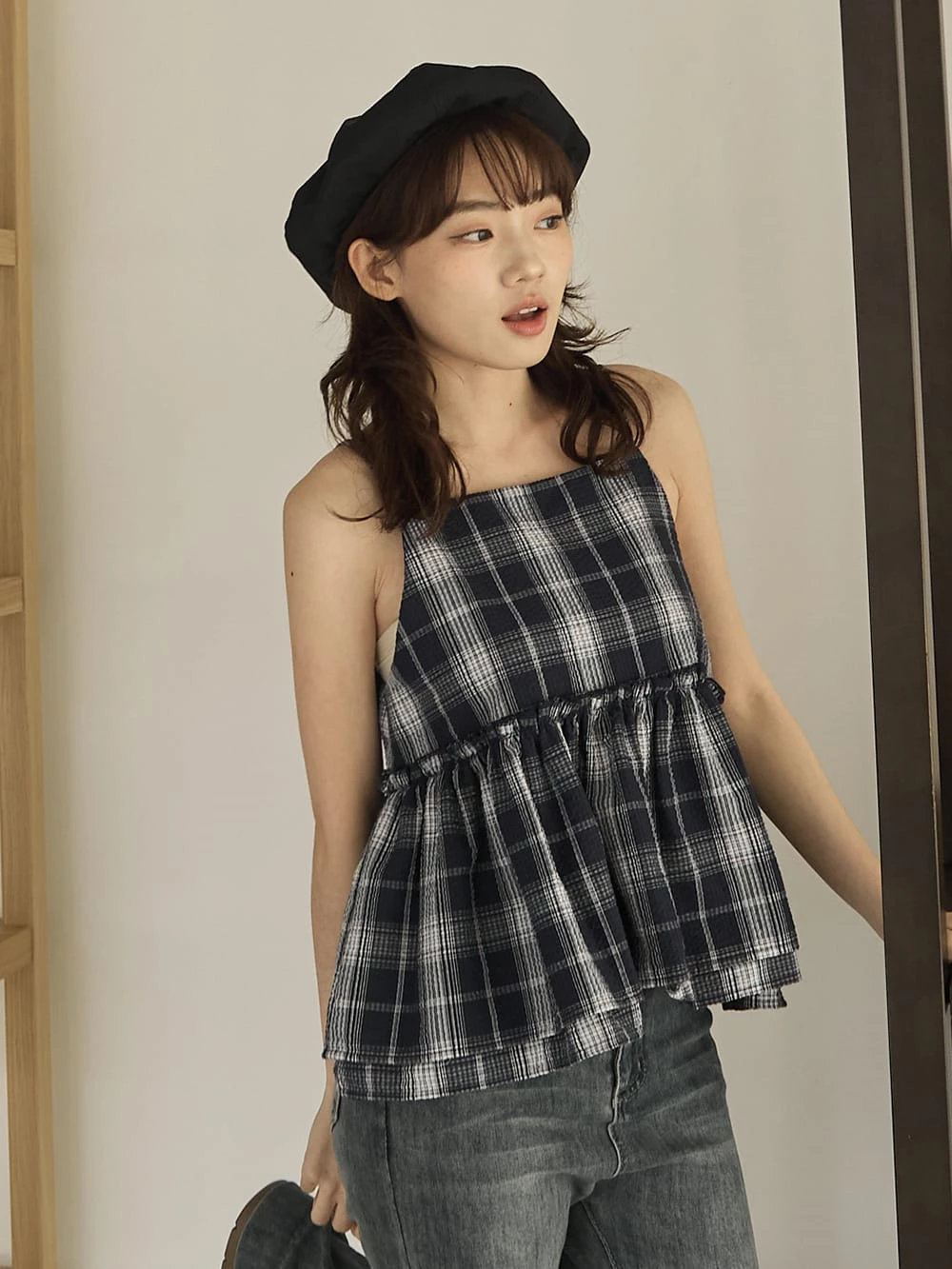 正反兩穿綁帶格紋背心
