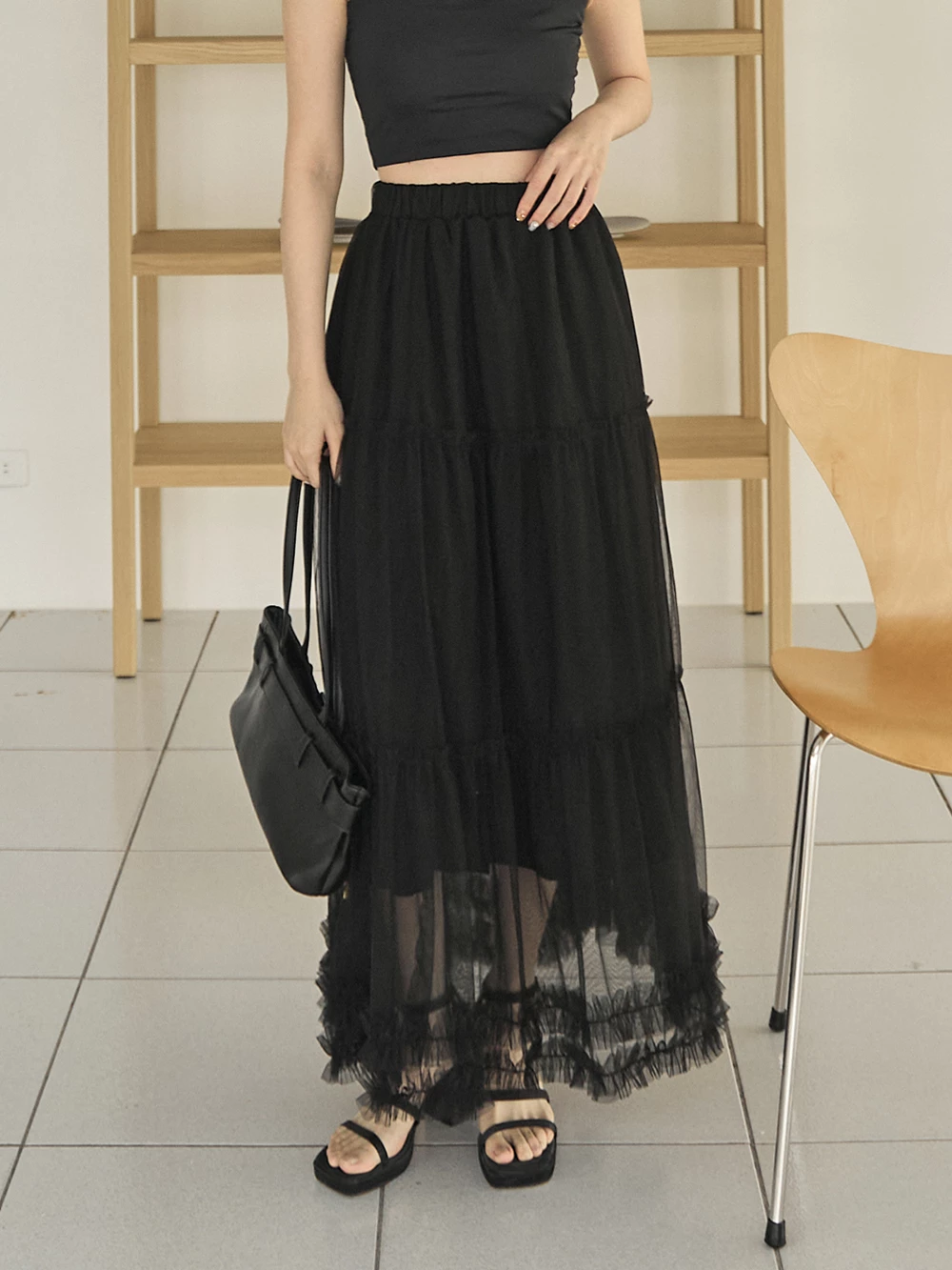 荷葉蛋糕網紗長裙