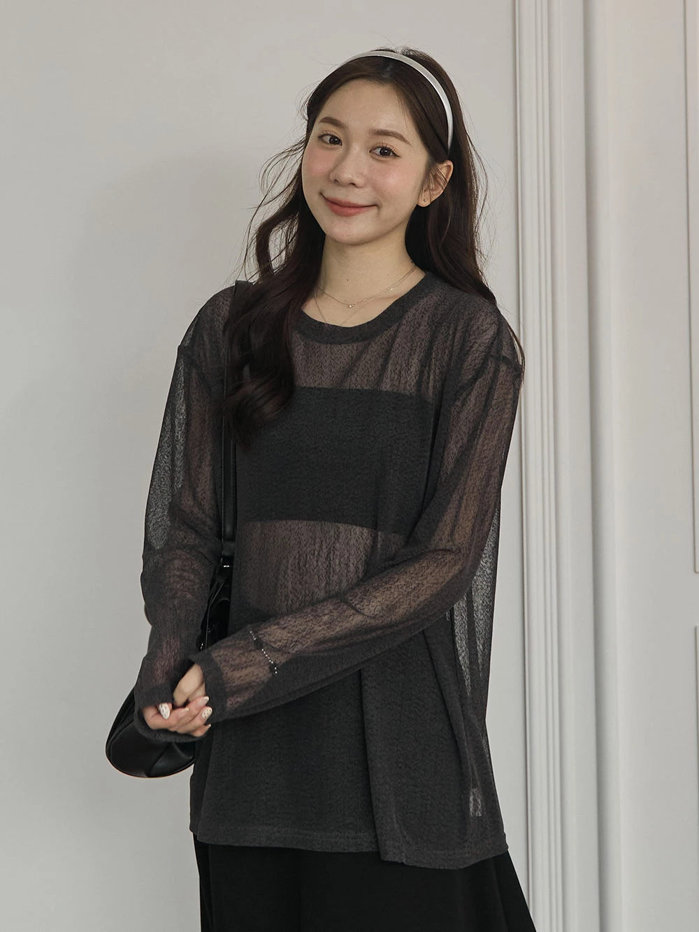 紋理感透膚寬鬆上衣