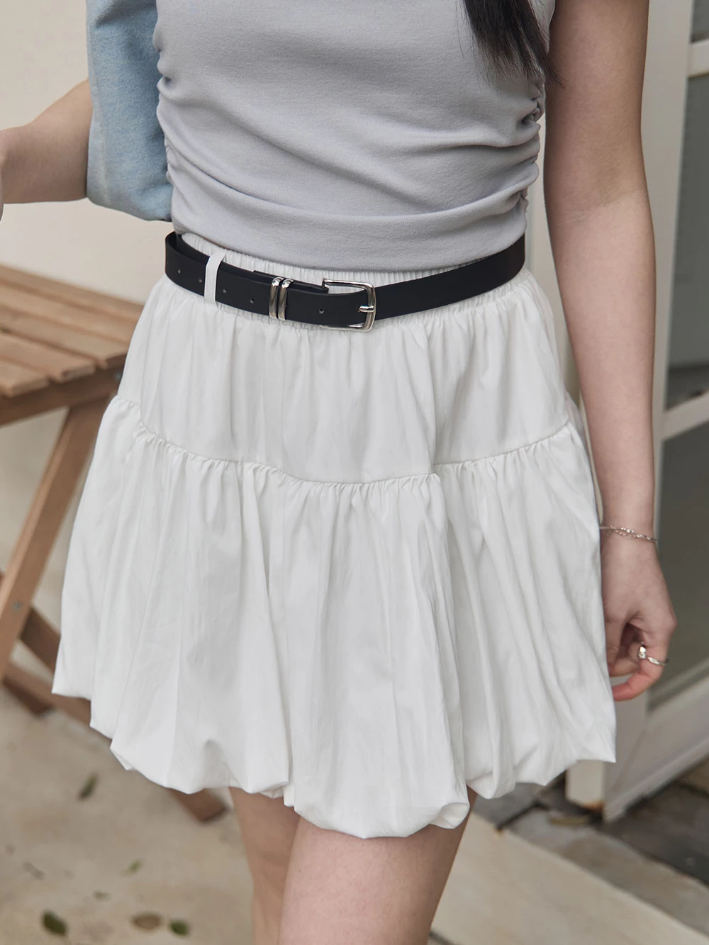 澎感花苞短褲裙-附皮帶