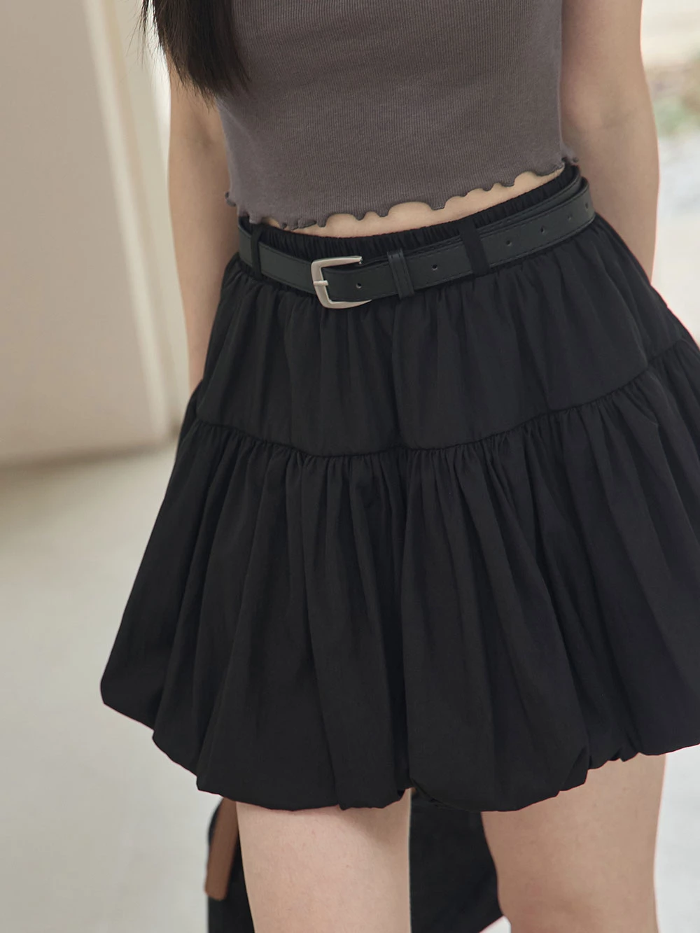 澎感花苞短褲裙-附皮帶