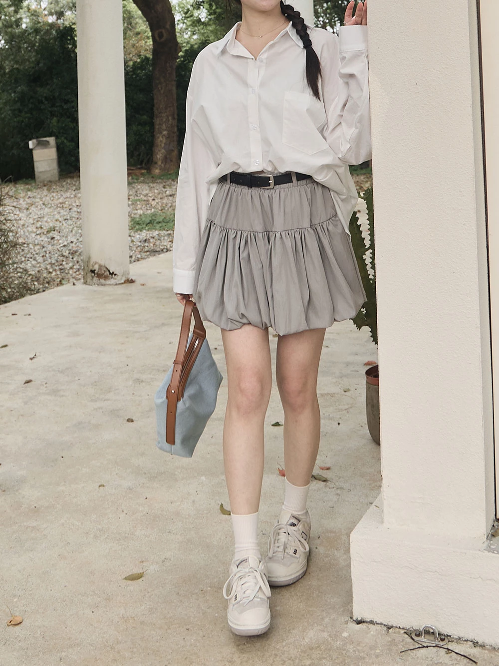 澎感花苞短褲裙-附皮帶