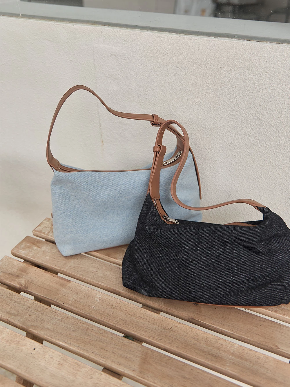 拼接牛仔撞色單肩包