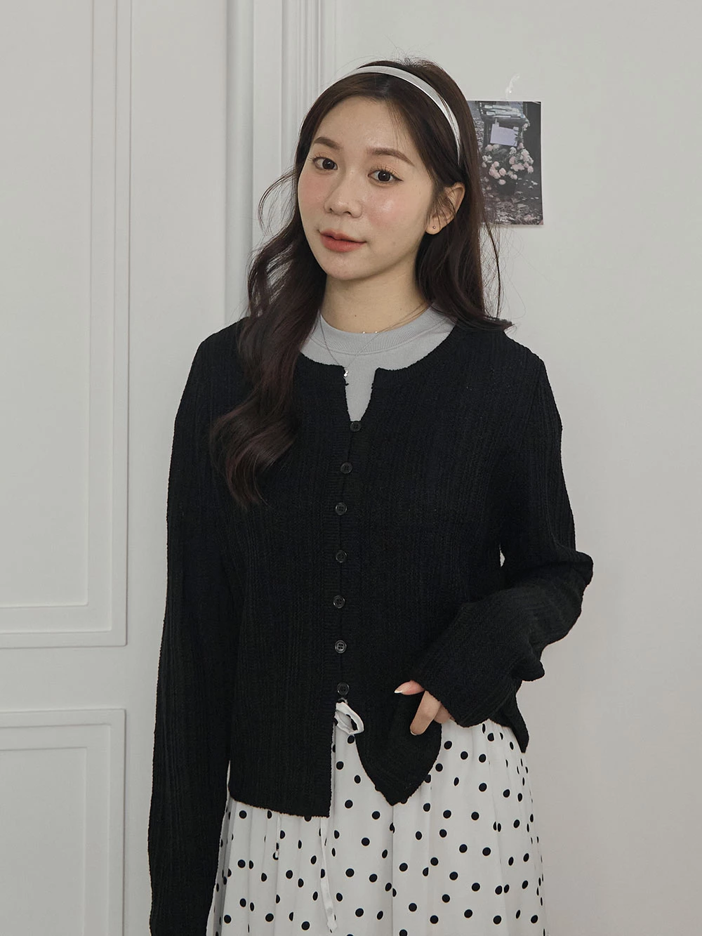 編織感小V領微透上衣