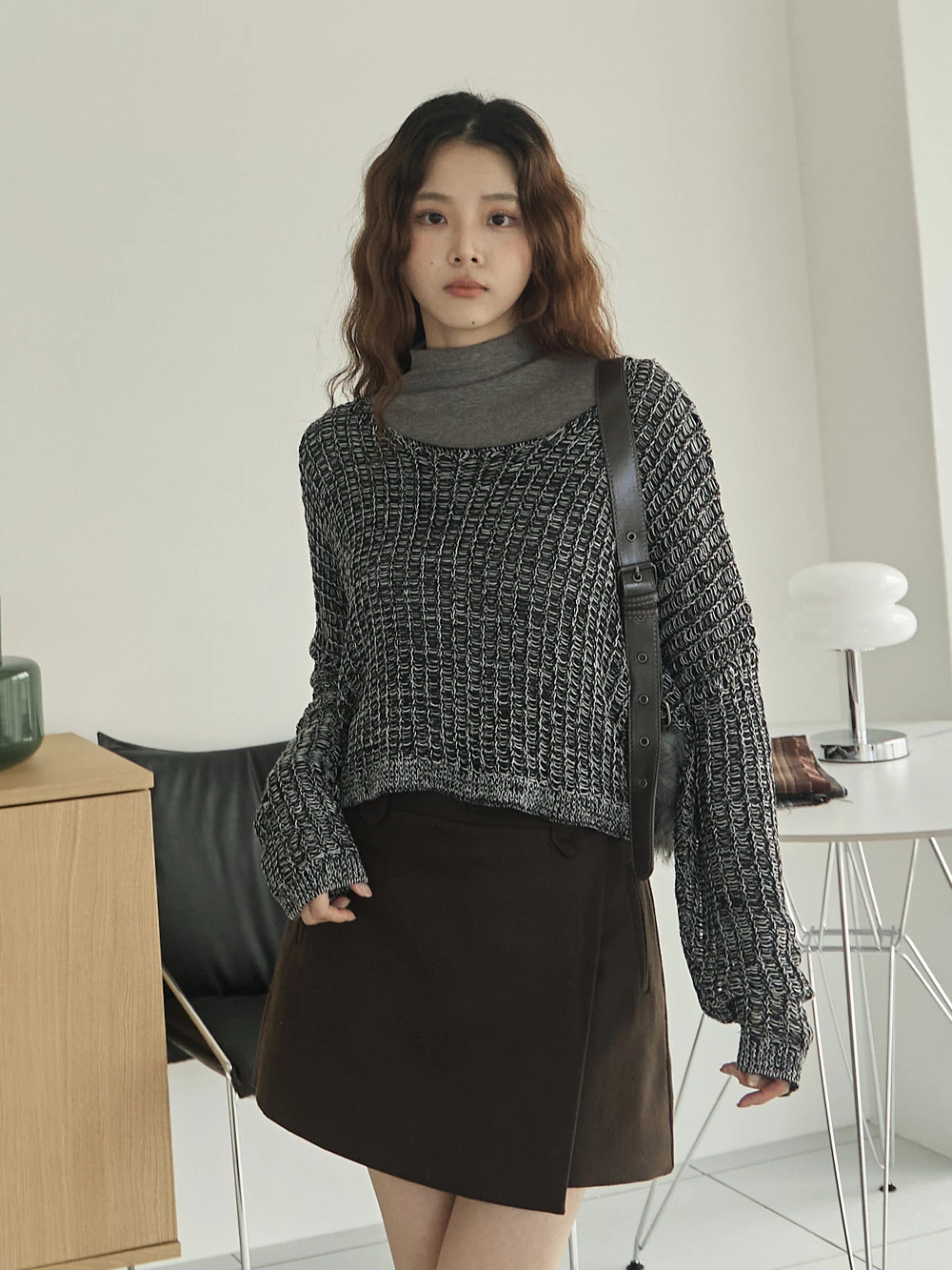 微透縷空寬鬆針織上衣
