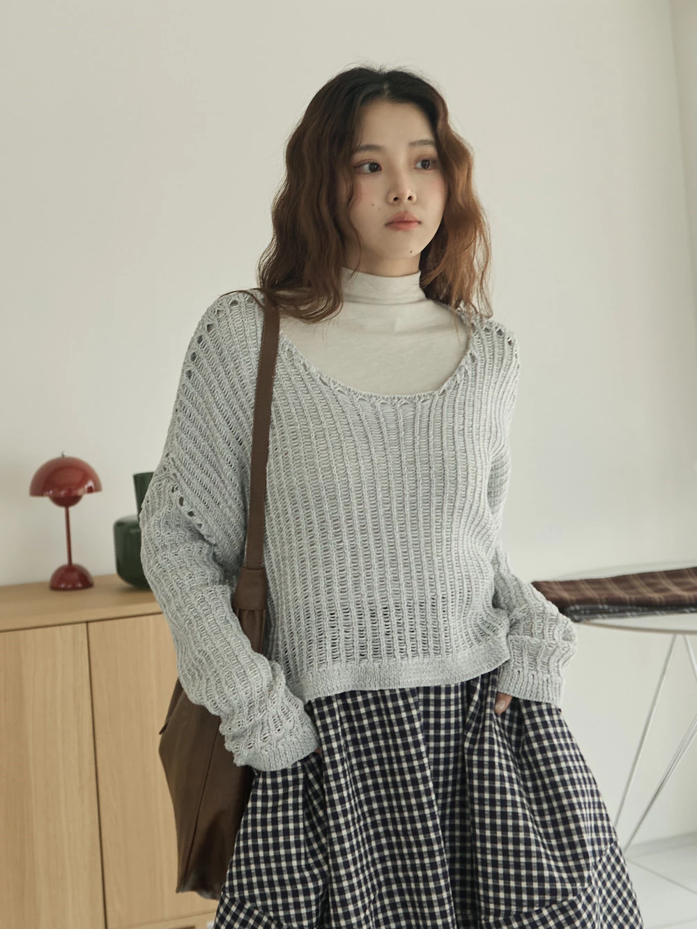 微透縷空寬鬆針織上衣