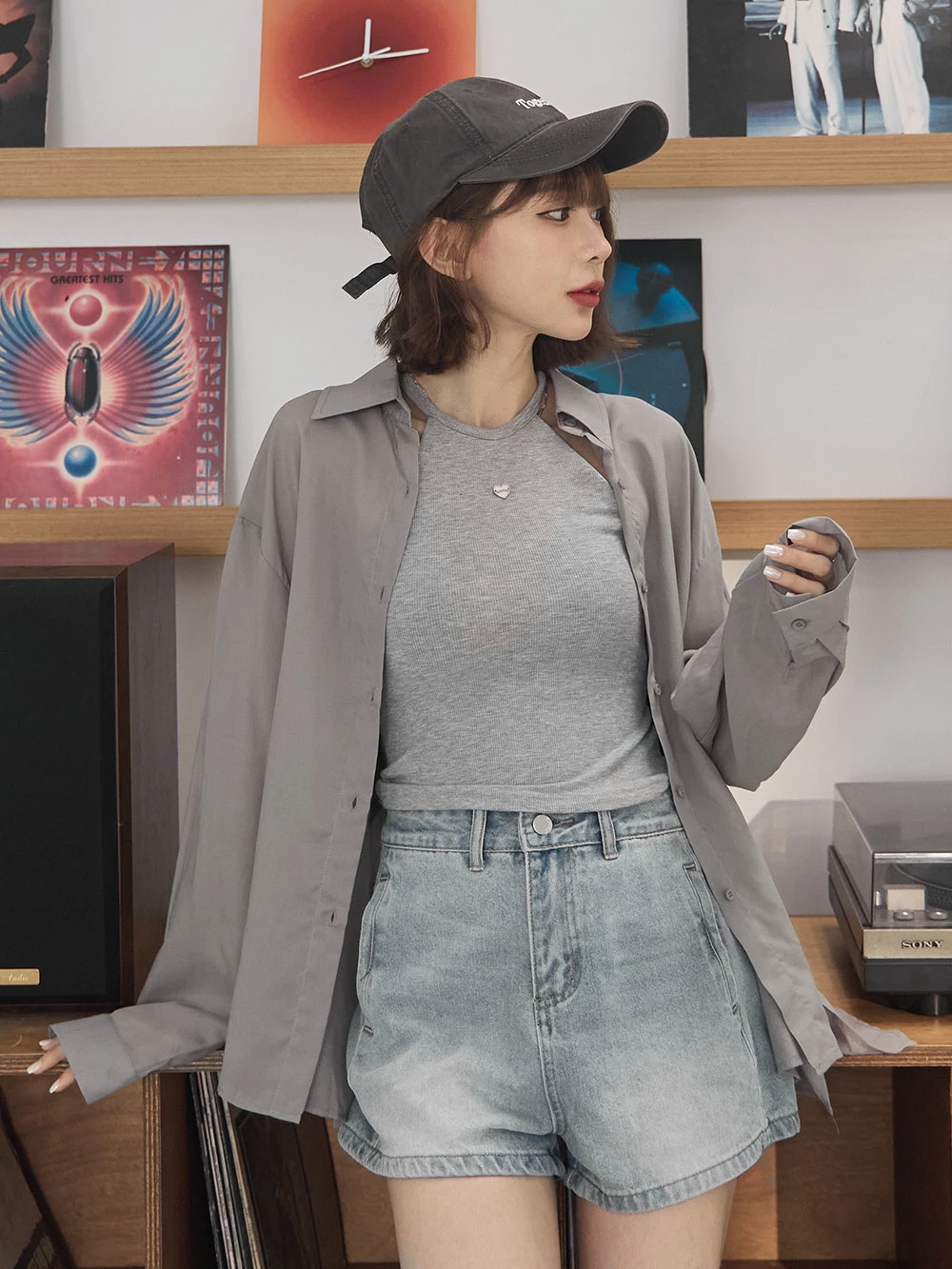 微透膚側開岔襯衫