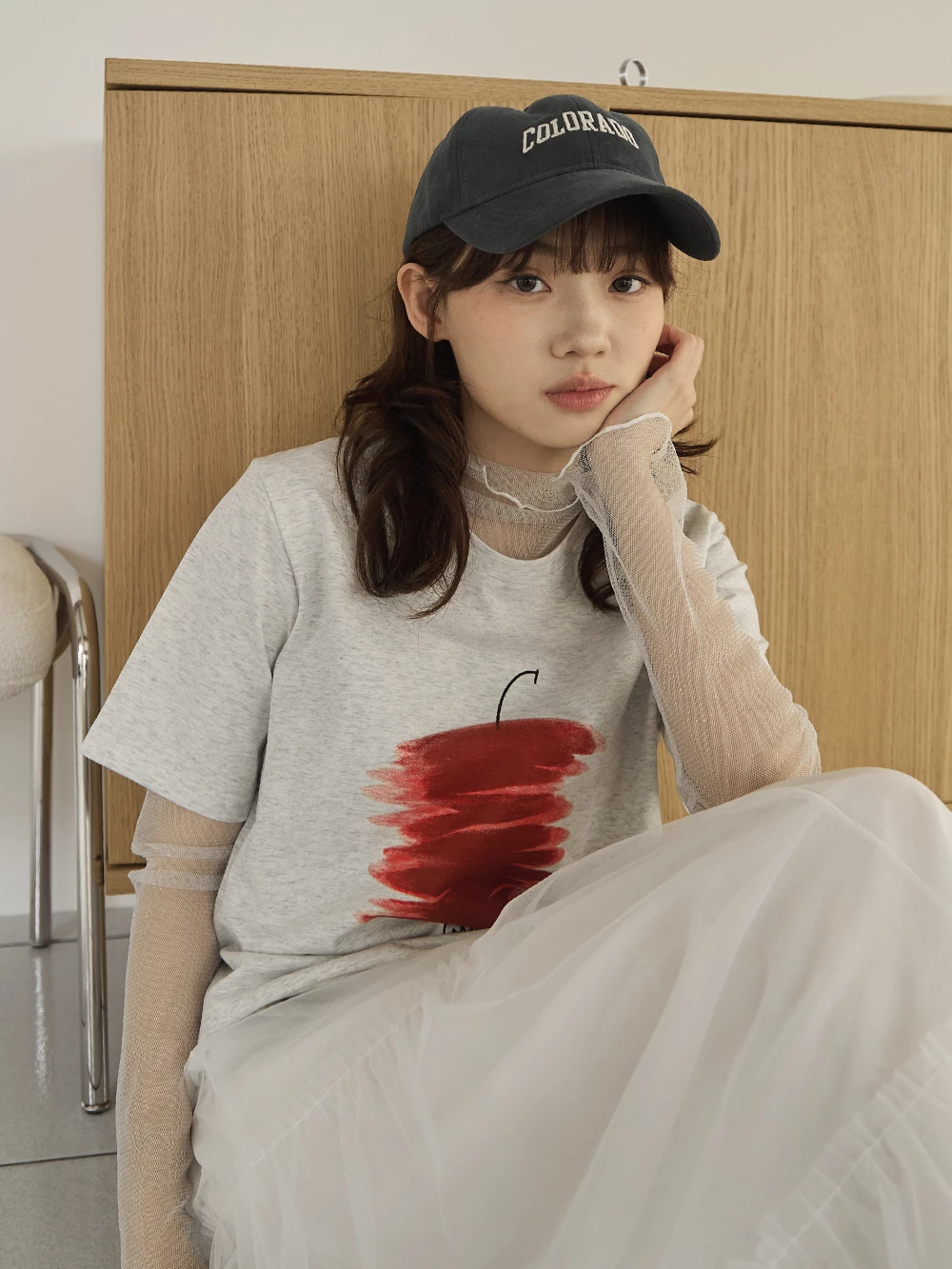 手繪蘋果印圖短袖上衣