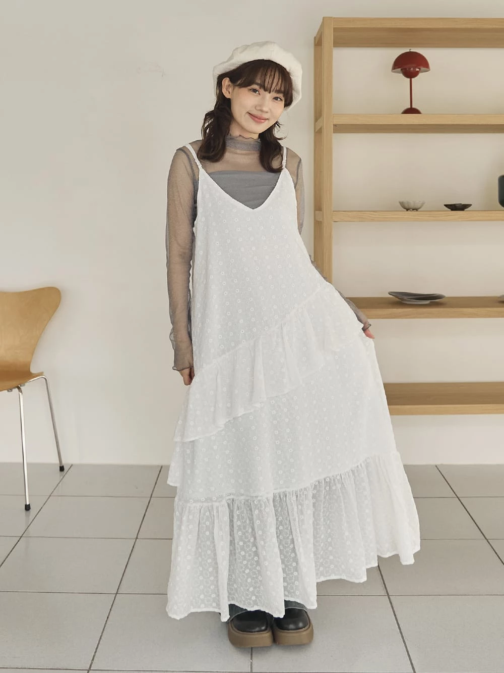 提花細肩蛋糕洋裝