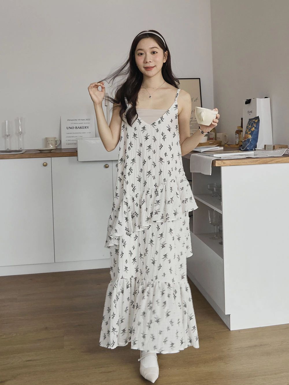 不規則荷葉邊細肩洋裝