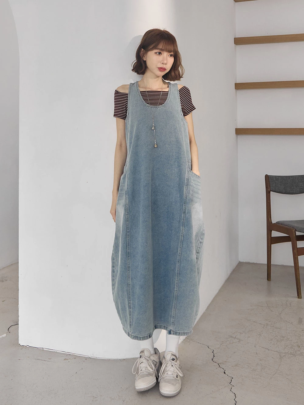 大口袋牛仔背心洋裝