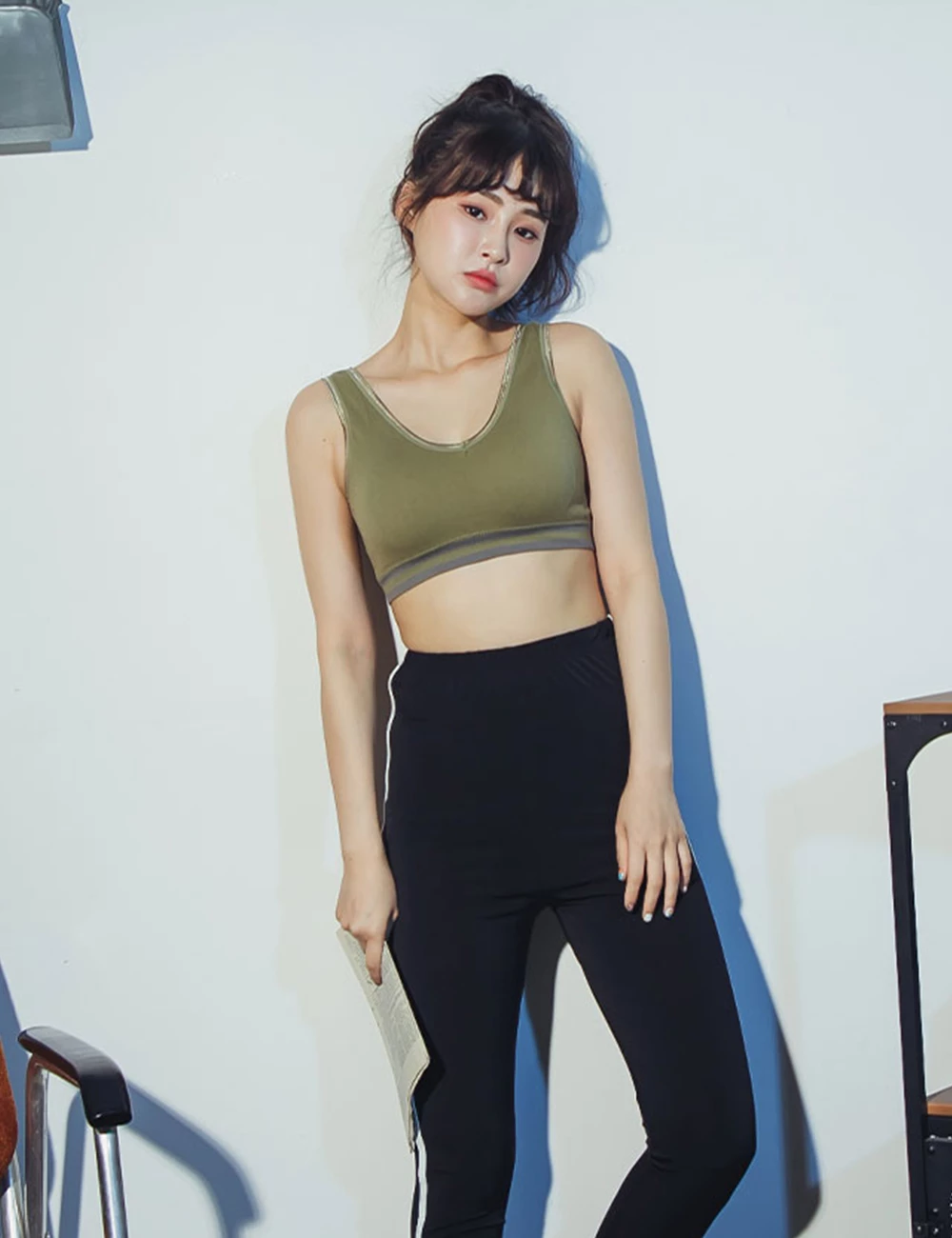 網紗拼色半截胸墊背心