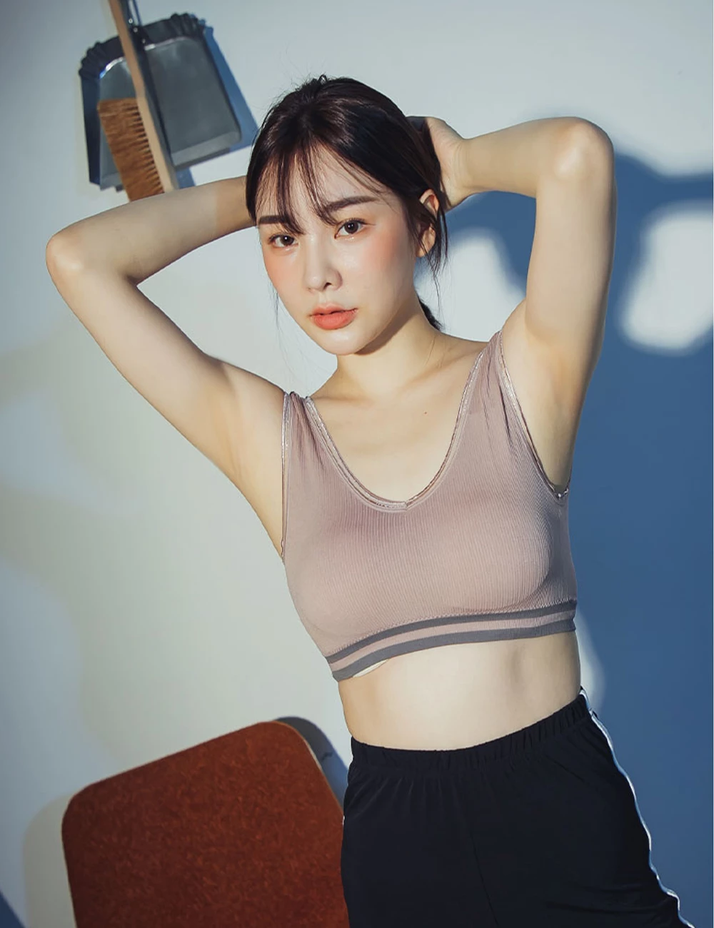 網紗拼色半截胸墊背心