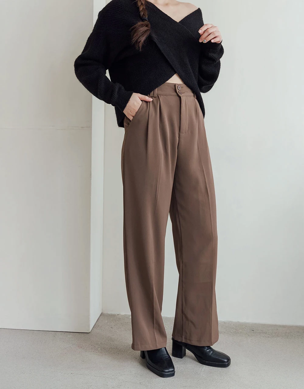 滑料雙釦西裝直筒褲