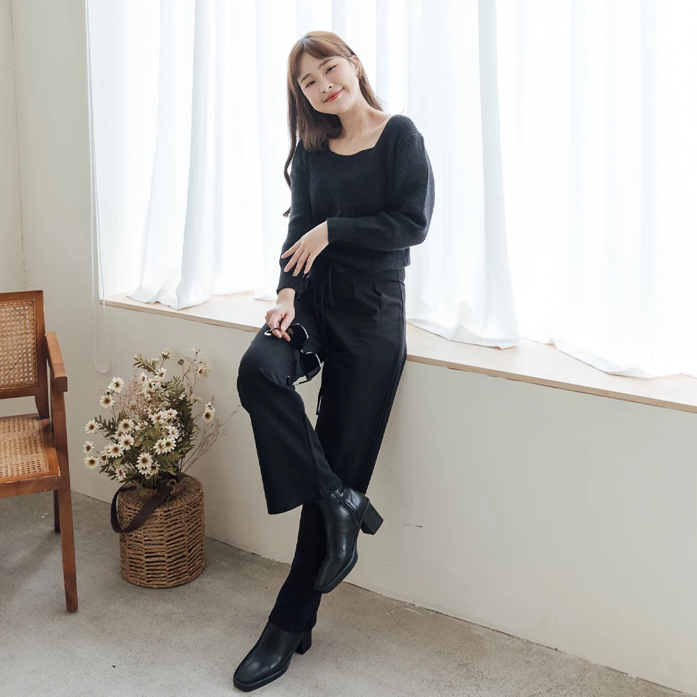 翻褲頭抽繩寬褲