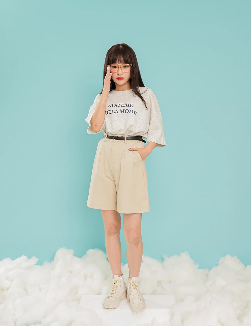 雪紡西裝五分褲-附皮帶