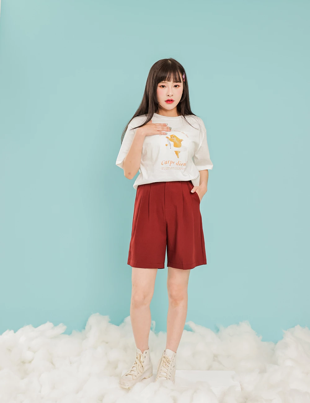 雪紡西裝五分褲-附皮帶