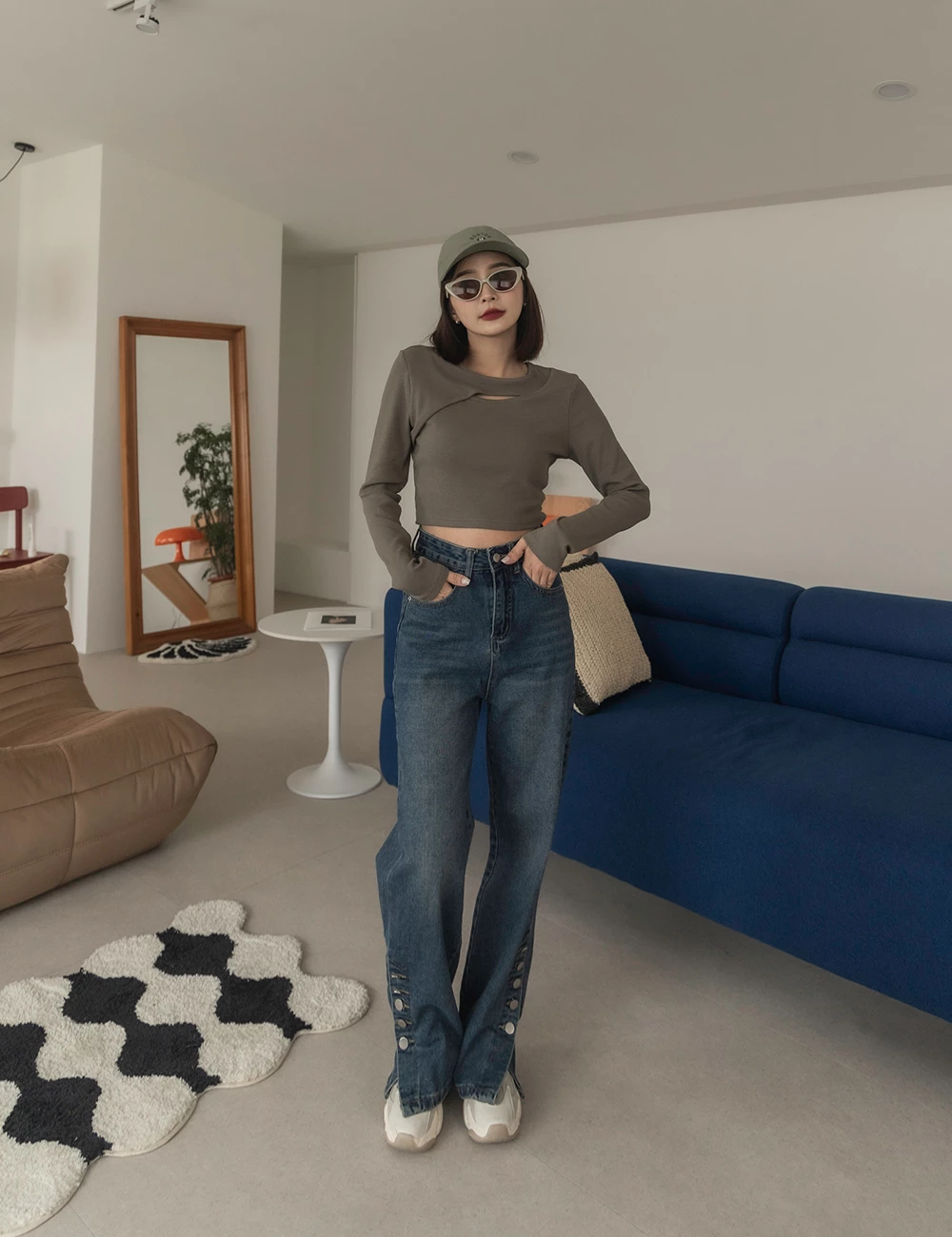 側排釦牛仔寬褲