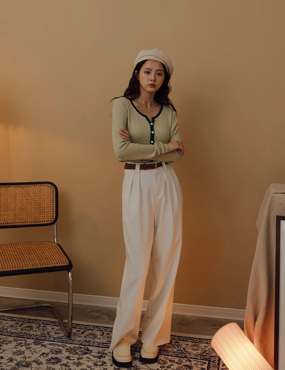 壓摺西裝褲-附皮帶